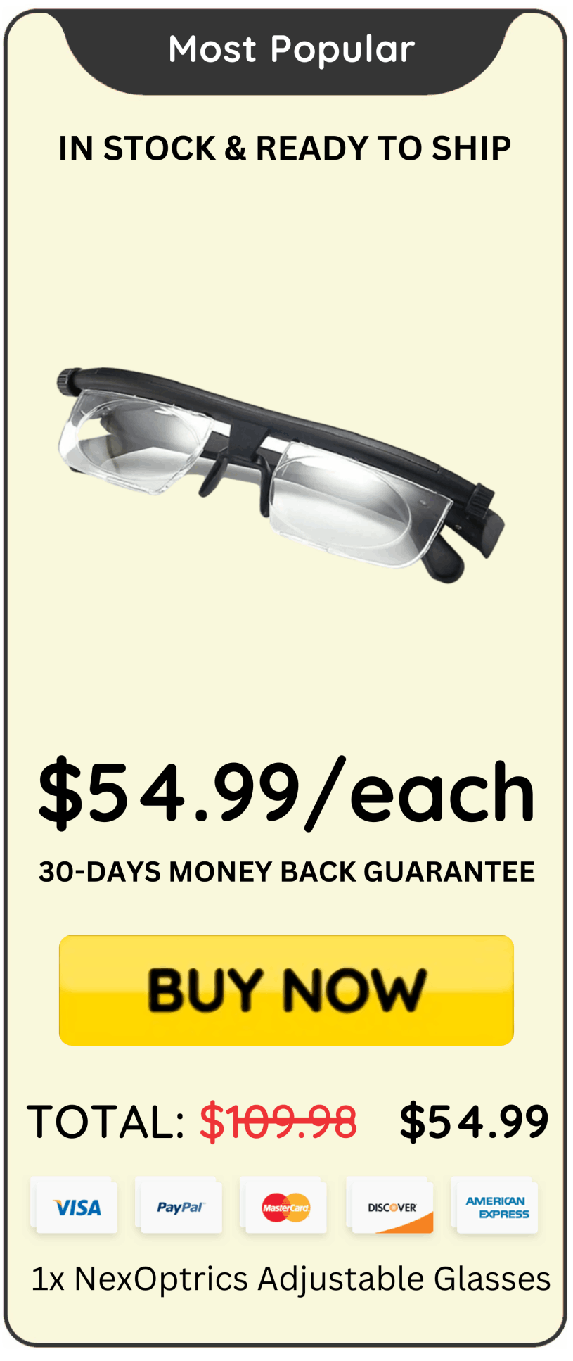 NexOptrics Adjustable Glasses Package